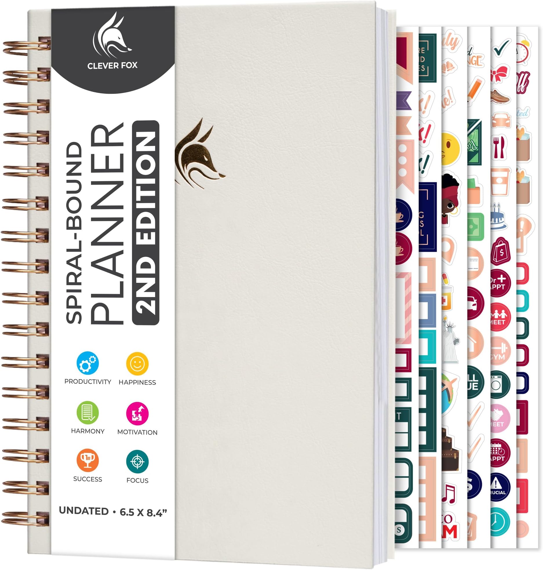 Clever Fox Planner 2.0 Spiral, Undated Weekly & Monthly, White