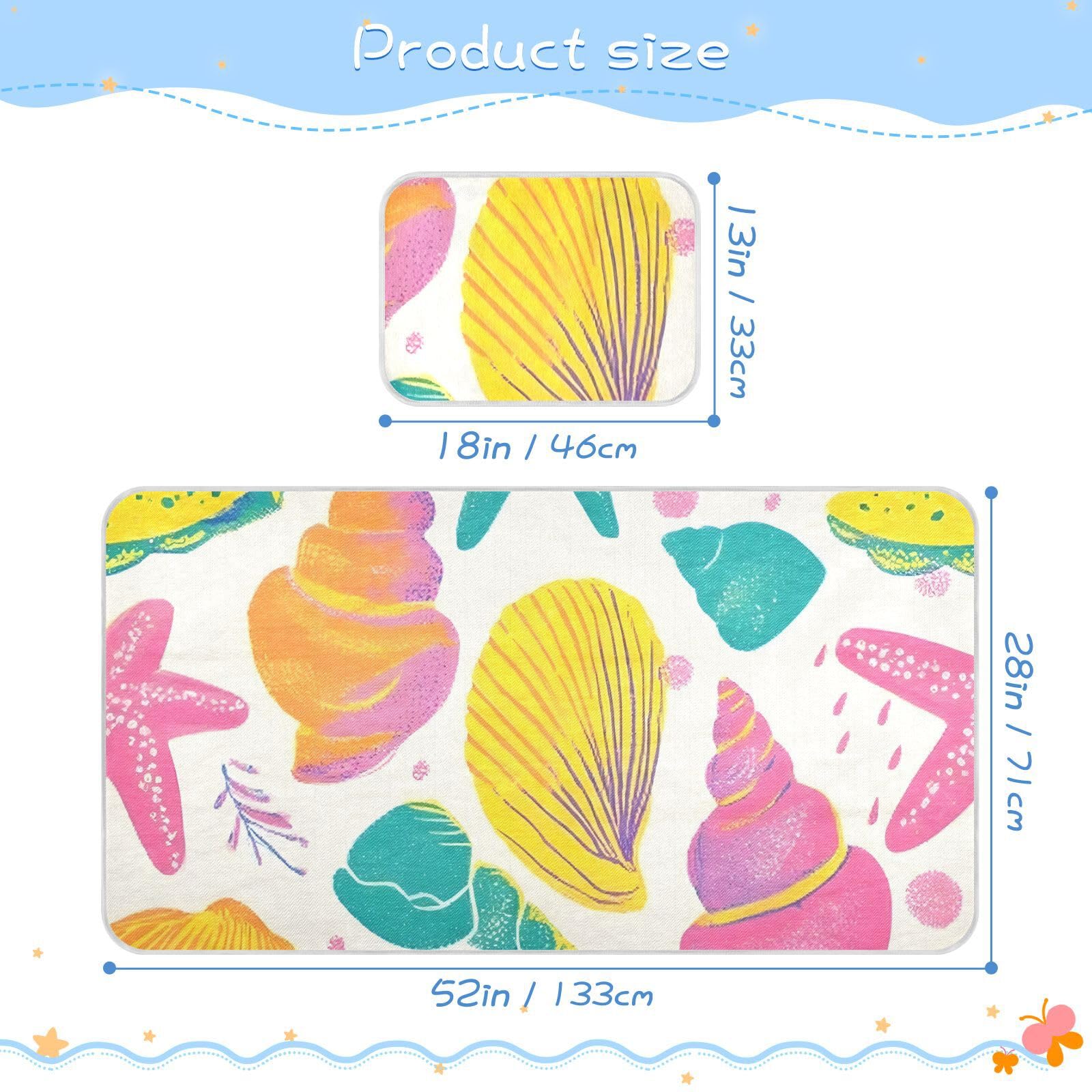 Bolaz Summer Sleeping Bed Pad, Starfish Conch Shells Pattern Cooling Mattress Set Breathable Bed Mat Ice Silk Mat + Pillow Cover for Toddler Boys Girls