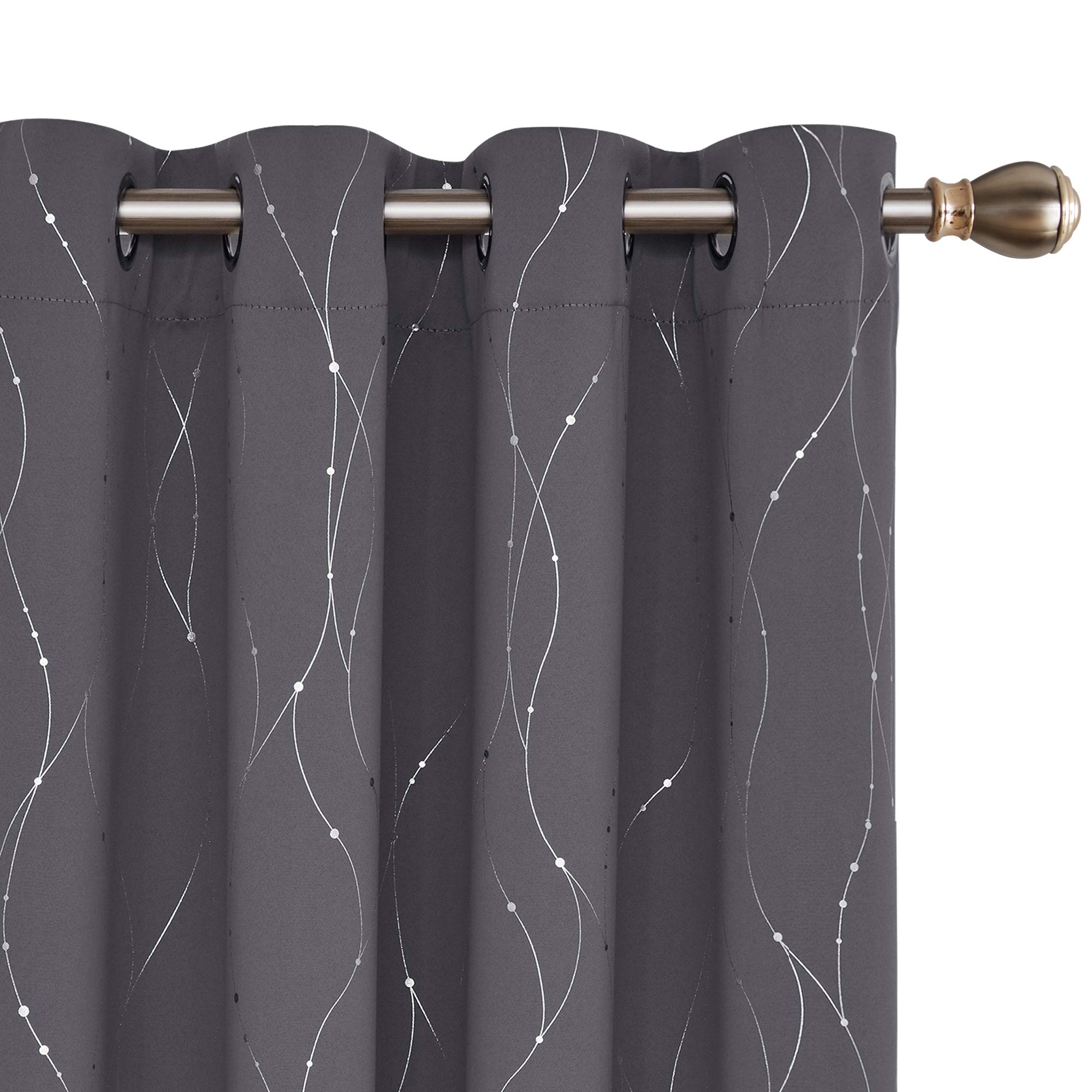 Deconovo Decorative Silver Dotted Line Foil Printed Blackout Curtains Thermal Insulated Curtains Eyelet Curtains for Baby Nursery 52 x 54 Inch Light Grey 2 Panels — view 78