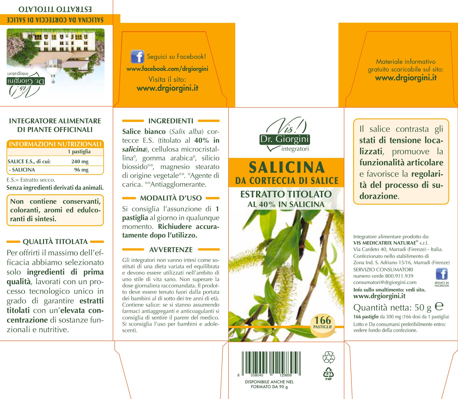 SALICINA DA SALICE CORTECCIA Estratto titolato pastiglie - 50 g