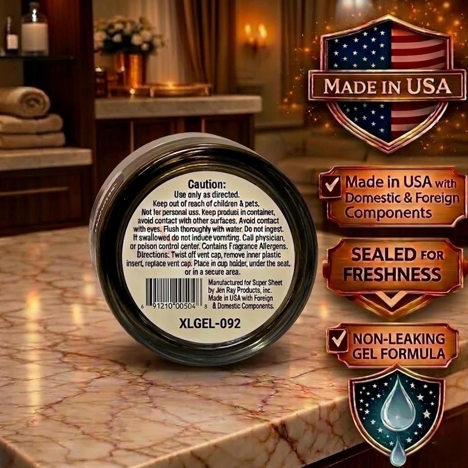 Super Sheet XL Gel Car Air Freshener - Cherry Scent, Luxury Glass Jar Auto Fragrance, Long Lasting Gel Diffuser for Car, Home & Office - Made in USA, Silver, 6 Pack
