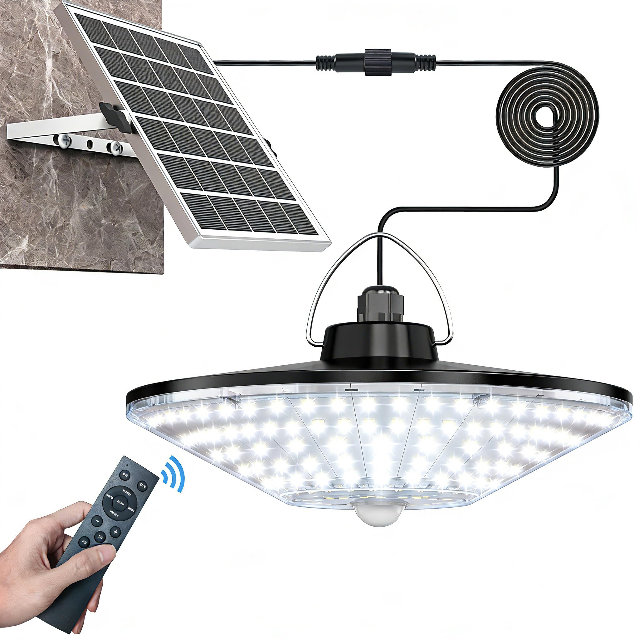 solar shed light outdoor indoor solar powered motion sensor light 198led 1200lm daytime work light with 5 lighting modes remote control ip65 waterproof solar hanging barn ligh for home gazebo shop