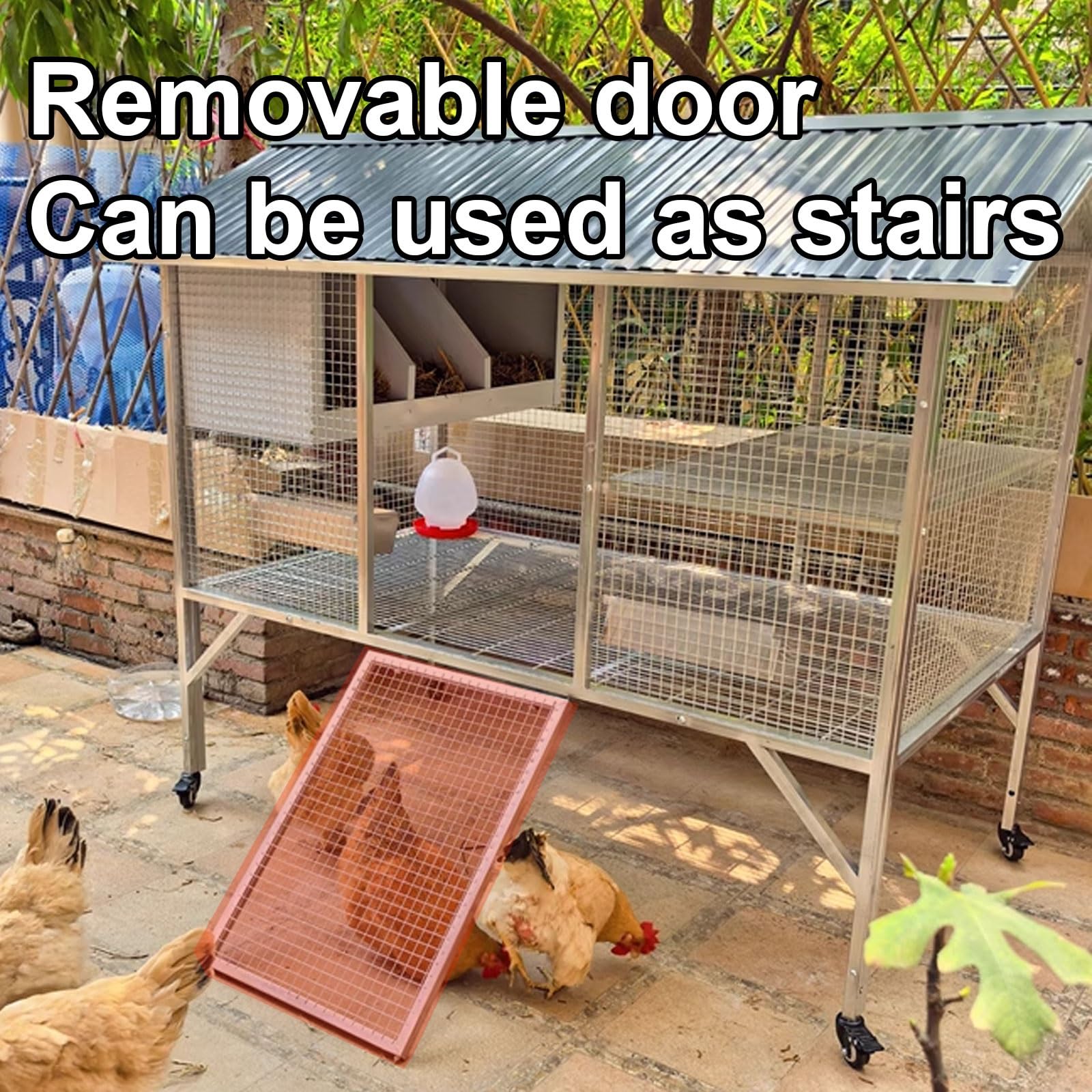 Casetta per Galline Ovaiole Realizzato in Tubo Zincato Ruota Universale Con Freno Nido per Galline Oche, Anatre, Conigli, Pollame Design Della Porta Rimovibile