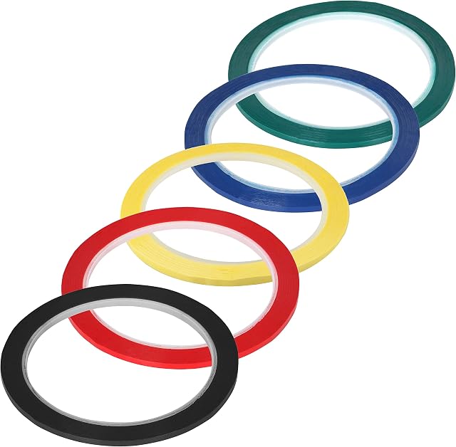 TRIXES Pack of 5 Whiteboard Tapes - 3mm x 40m  Self Adhesive - Spool Rolls  for Gridding and Marking - Multicoloured - Black  Red  Yellow  Blue  Green