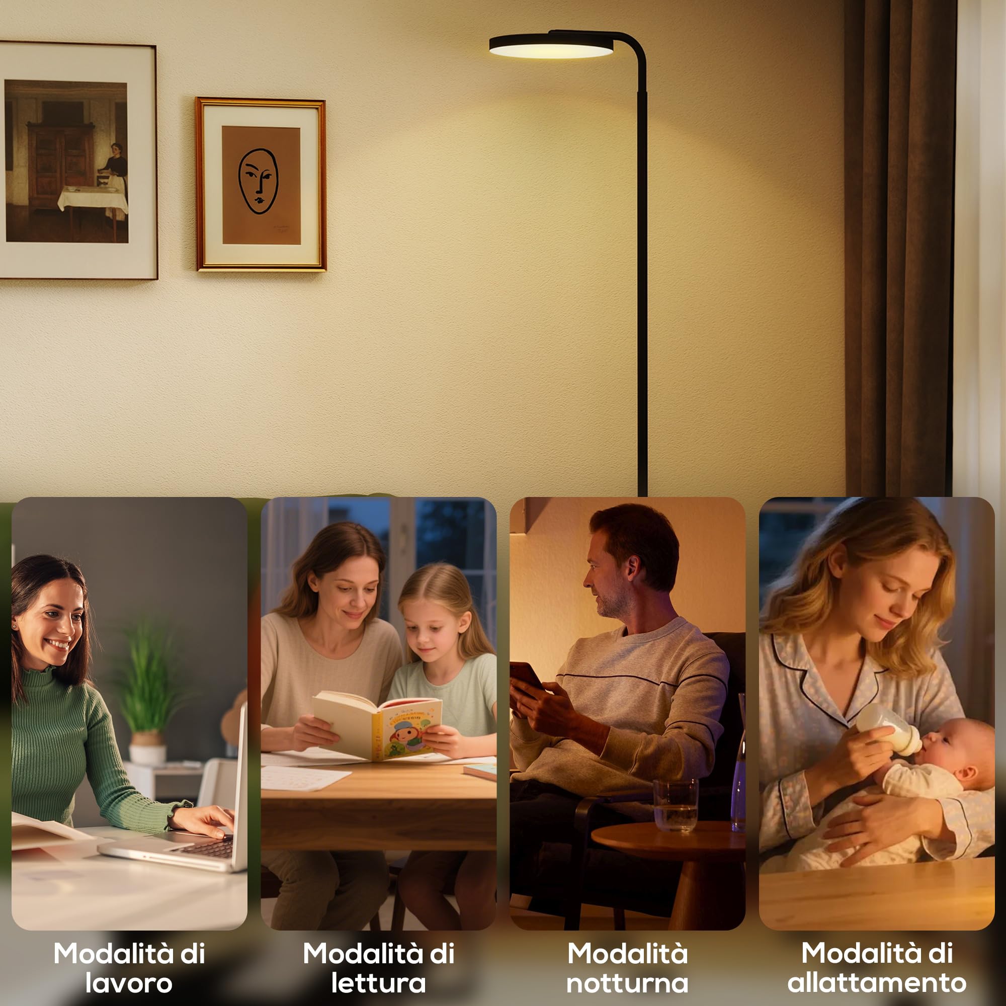 HOMCOM 30W Lampada da Terra Salotto, 2800LM LED Dimmerabile Luminosa Piantana Lampada da Terra con Telecomando Magnetico, Testa Girevole 350°, 3000K-6500K Piantana Lettura per Soggiorno Letto Ufficio