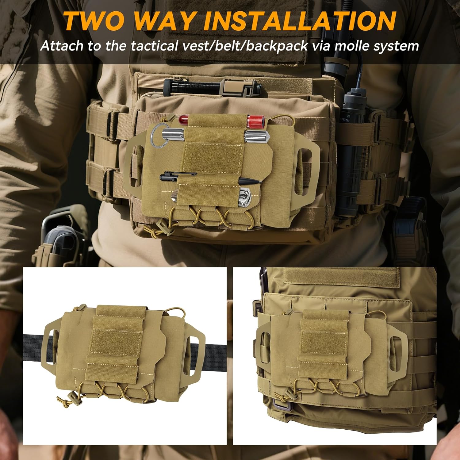 Qavctw Tactical MOLLE First Aid Pouch - 2-Piece System Med Roll Survival Medical Pouch with Handle, Rapid Access EMT Belt Pouch, EDC First Aid Kit for Military,Outdoor Emergence - Image 7