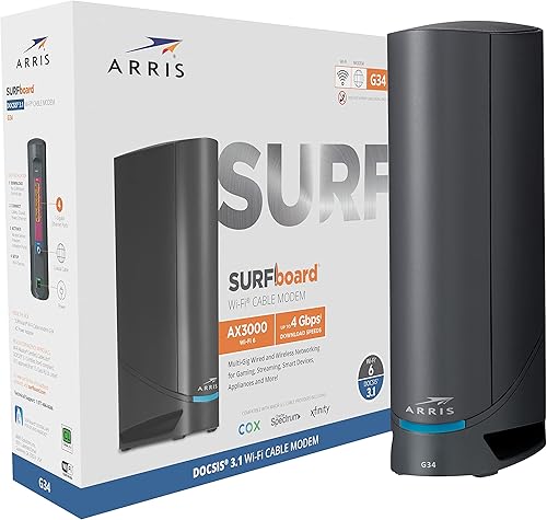 ARRIS Surfboard G34 DOCSIS 3.1 Gigabit Cable módem y router AX3000 Wi-Fi 6, aprobado para Cox, Spectrum, Xfinity y otros (renovado) negro