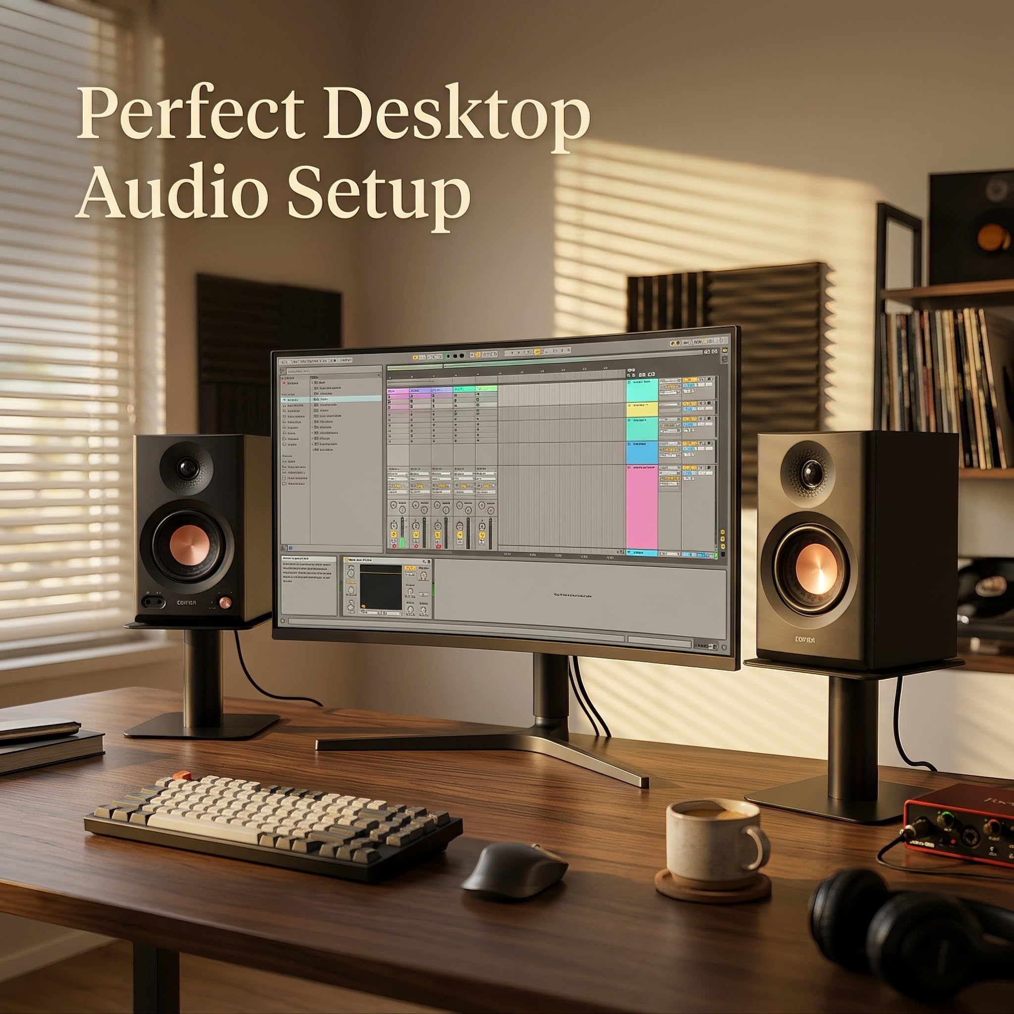 4-6.5 Inch Desktop Speaker Stands with Cable Management, 20kg Heavy Duty Steel Desk Speaker Stand for Bookshelf Speakers & Studio Monitors, Stable Desktop Speaker Stand Pair, Cleaner Desk Audio Setup — view 5
