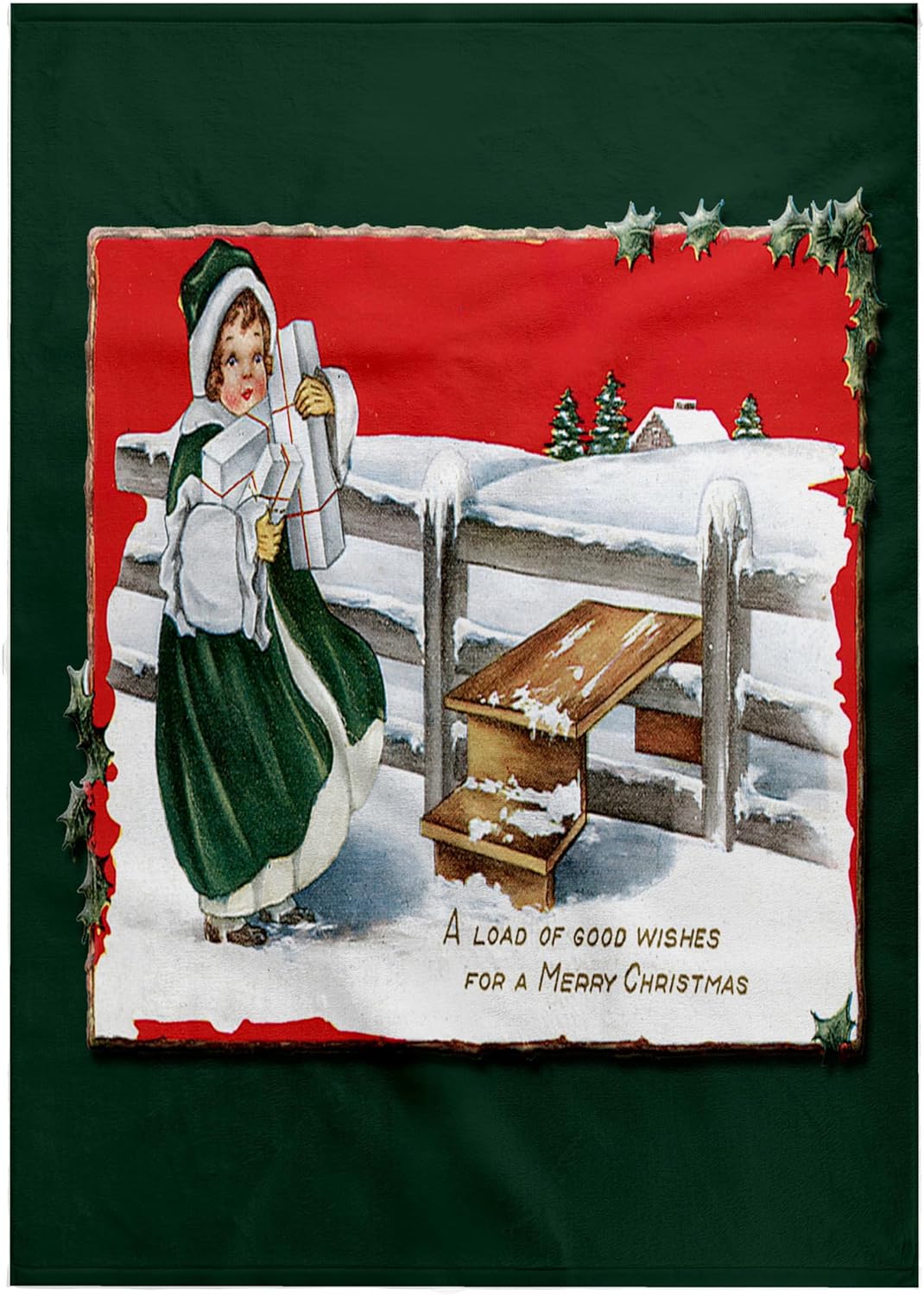 3dRose A Load of Good Wishes for a Merry Christmas Little Girl in Green with Presents in a Winter Scene 22x30 Bath Hand Pool Towel