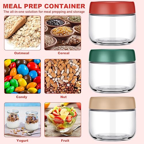 Miniatura 6 de 12 tarros de vidrio de 10 onzas con tapas, tarros de avena transparentes de boca ancha herméticos pequeños recipientes de vidrio reutilizables para