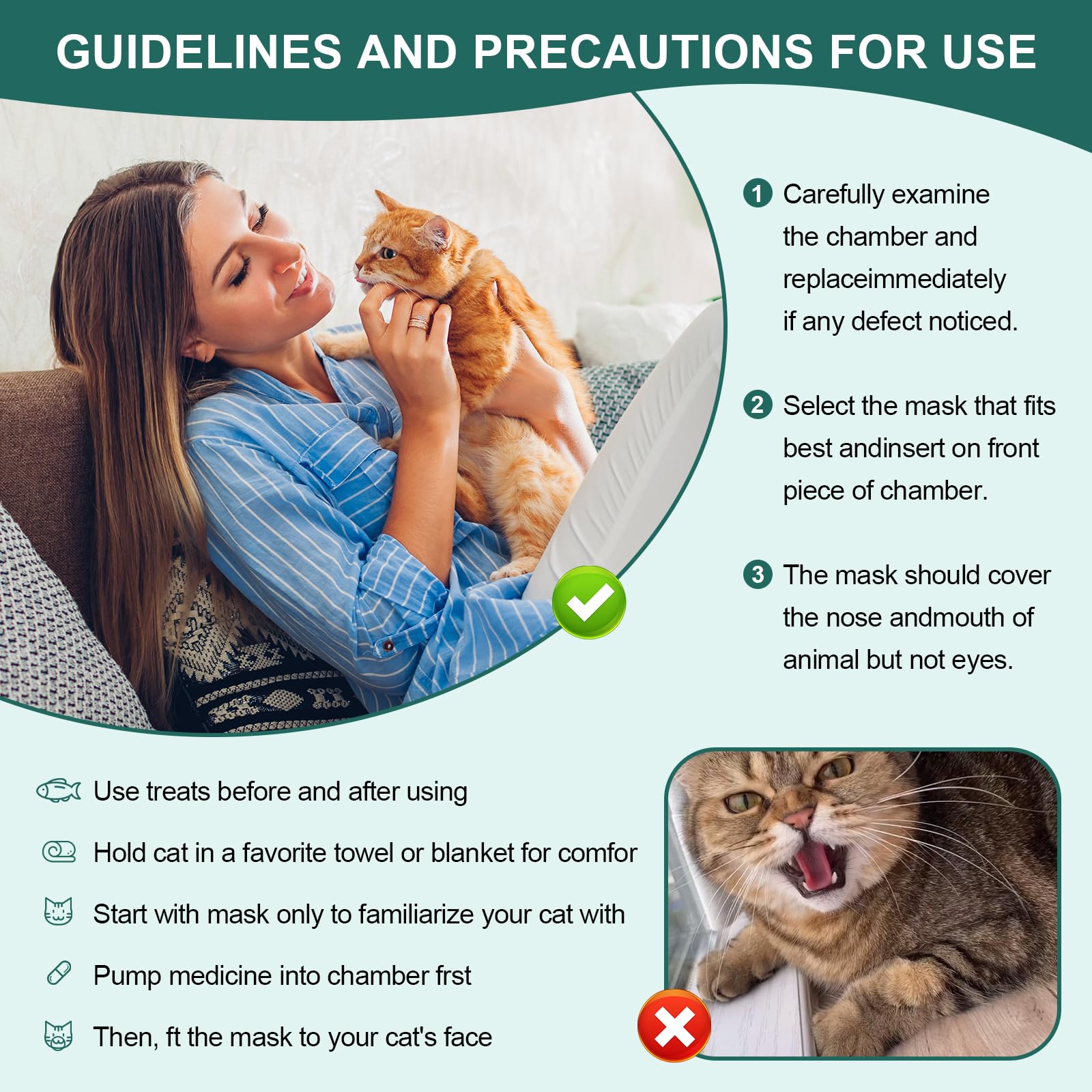 Espaciador de inhalador de mano para gatos con 2 máscaras para gatos que ayudan a respirar y administrar medicamentos