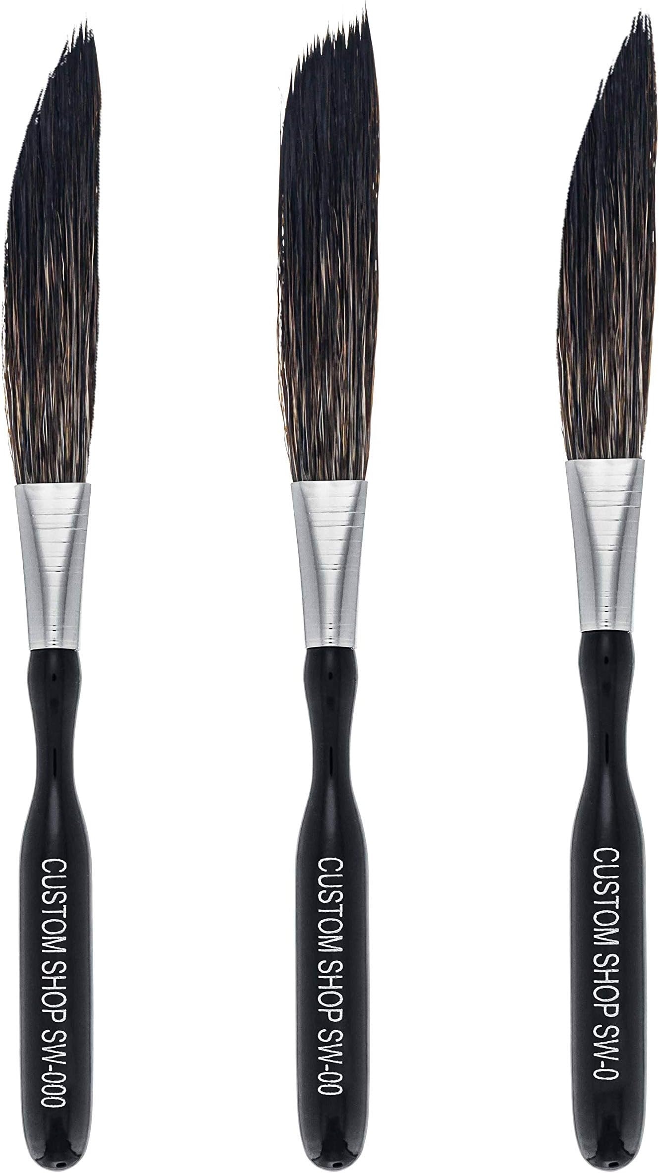 SW Sword Pinstriping Brush 3 Size Kit (#0, 00, 000) One of Each All 3 Brush Styles - High Performance Striping Brushes