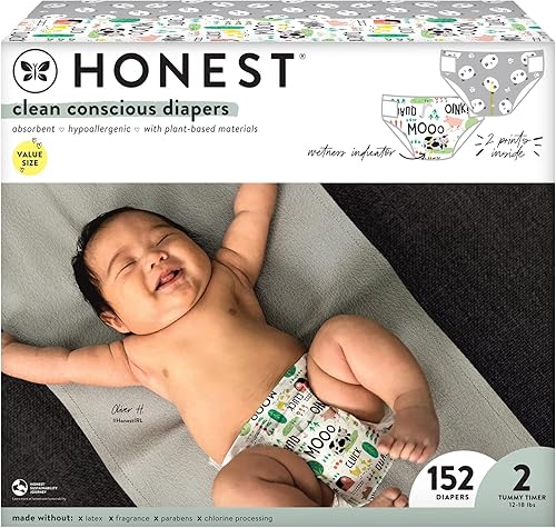 The Honest Company - Caja de Super Club pañales conscientes limpios Pandas  Barnyard Babies Tamaño 2 152 CUENTA el embalaje puede variar Plumas y