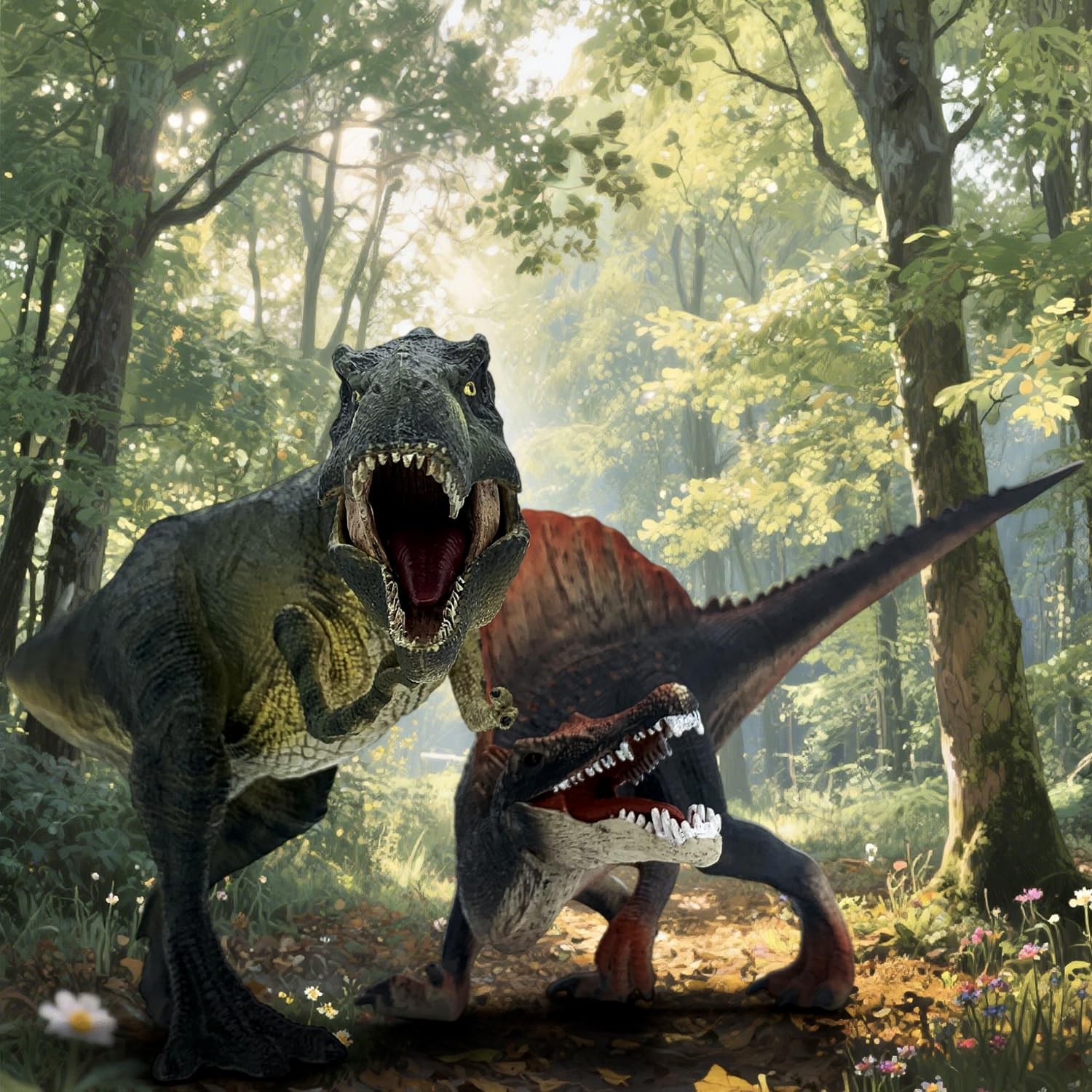 Realistic 15" Large Tyrannosaurus Rex & Spinosaurus Dinosaur Action Figures with Movable Jaws - Image 2