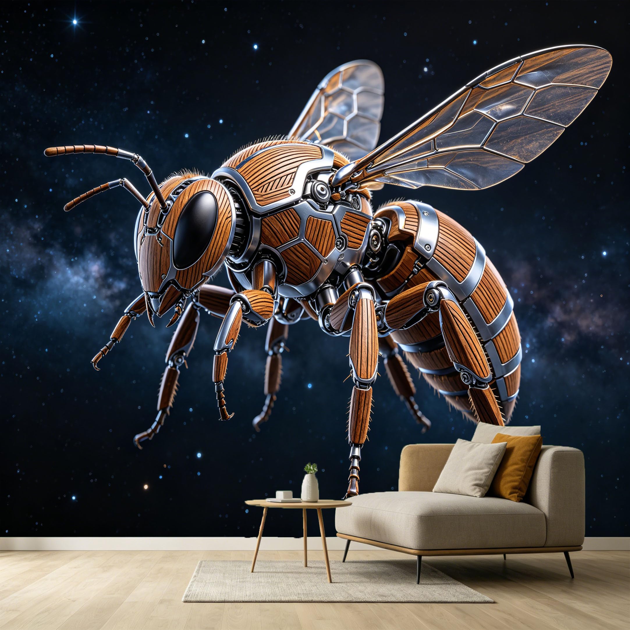 Custom Size Wall Murals Mechanical Wood Bee Industrial Modern 3D Trompe L'Oeil Starry Night Sky SelfAdhesive Wall Fabric Removable Large Wallpaper for Photo Living Room