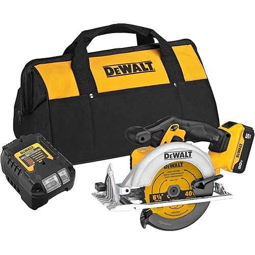 DEWALT 20V MAX 6-1/2-Inch Circular Saw Kit, with 5.0-Ah Battery and Charger (DCS391P1)
