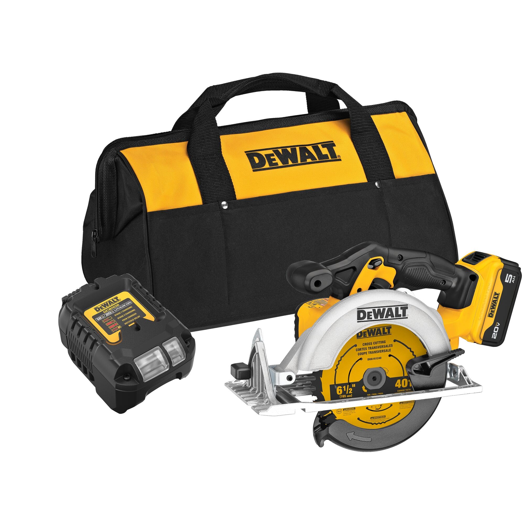 DEWALT 20V MAX* 6-1/2-Inch Circular Saw Kit, 5.0-Ah (DCS391P1)