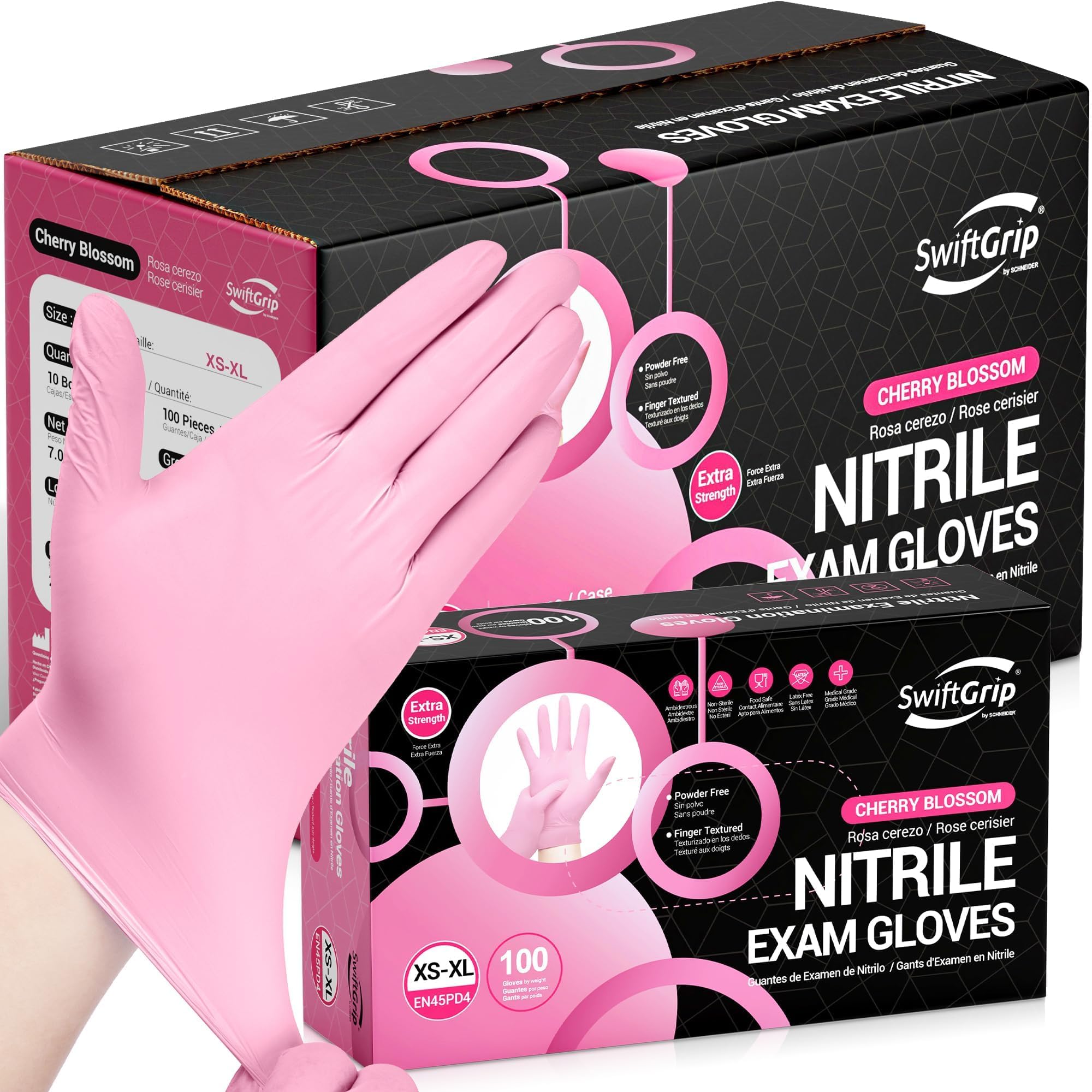 SwiftGrip Nitrile Exam Gloves, 4 Mil, Medium, Cherry Blossom, Food Safe Gloves Disposable Latex Free, Powder Free for Cleaning Supplies, Esthetician, Hair Dye, Tattoo Supplies (Box of 1000)