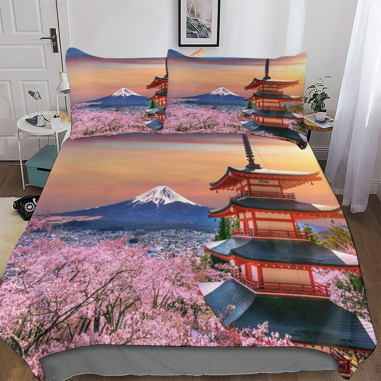 Housse de couette Japon Mt Fuji 220x240cm avec 2 taies d'oreiller