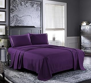 Bed Sheets - Twin Sheet Set [4-Piece, Purple] - Hotel Luxury 1800 Brushed Microfiber - Soft and Breathable - Deep Pocket Fitted Sheet, Flat Sheet, Pillow Cases