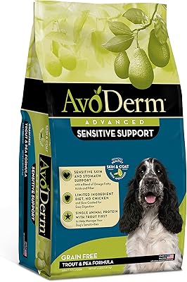 AvoDerm Advanced Sensitive Support Grain-Free Trout & Pea Formula Dry Dog Food, Sensitive Stomach, 4lb