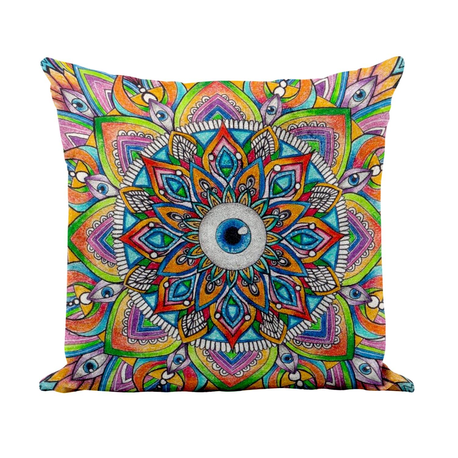 Coussin similicuir blanc mandala pour un salon bohème et coloré