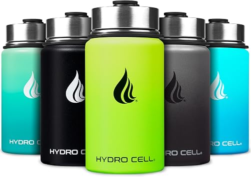 HYDRO CELL Stainless Steel Insulated Water Bottle with Straw - For Cold & Hot Drinks - Metal Vacuum Flask with Screw Cap and Modern Leakproof Sport Thermos for Adults Neon 14oz