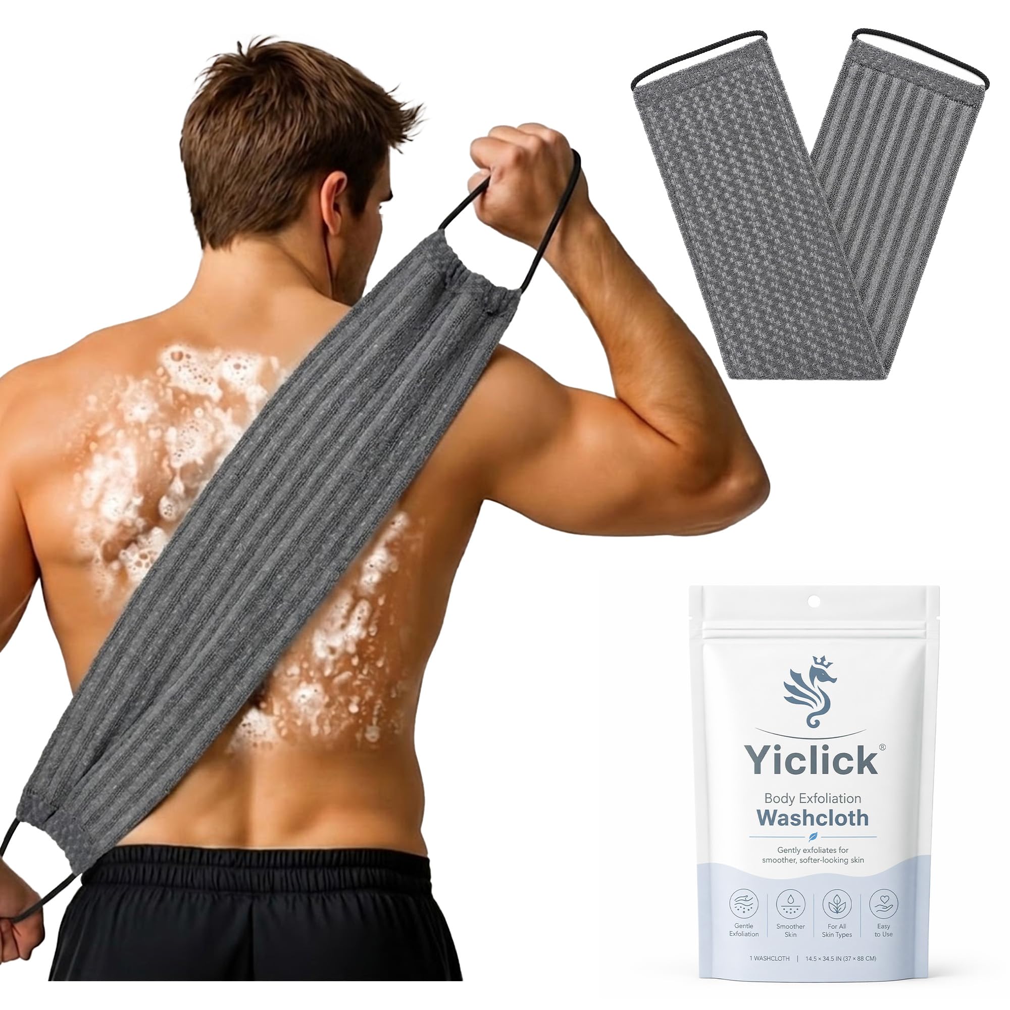 Photo 1 of Yiclick Dual-Textured Exfoliating Washcloth Towel - Back Scrubber for Use in Shower Bath, Exfoliating Body Scrubber Exfoliator, Japanese Exfoliate Loofah Lufa Sponge Wash Cloth for Women Men