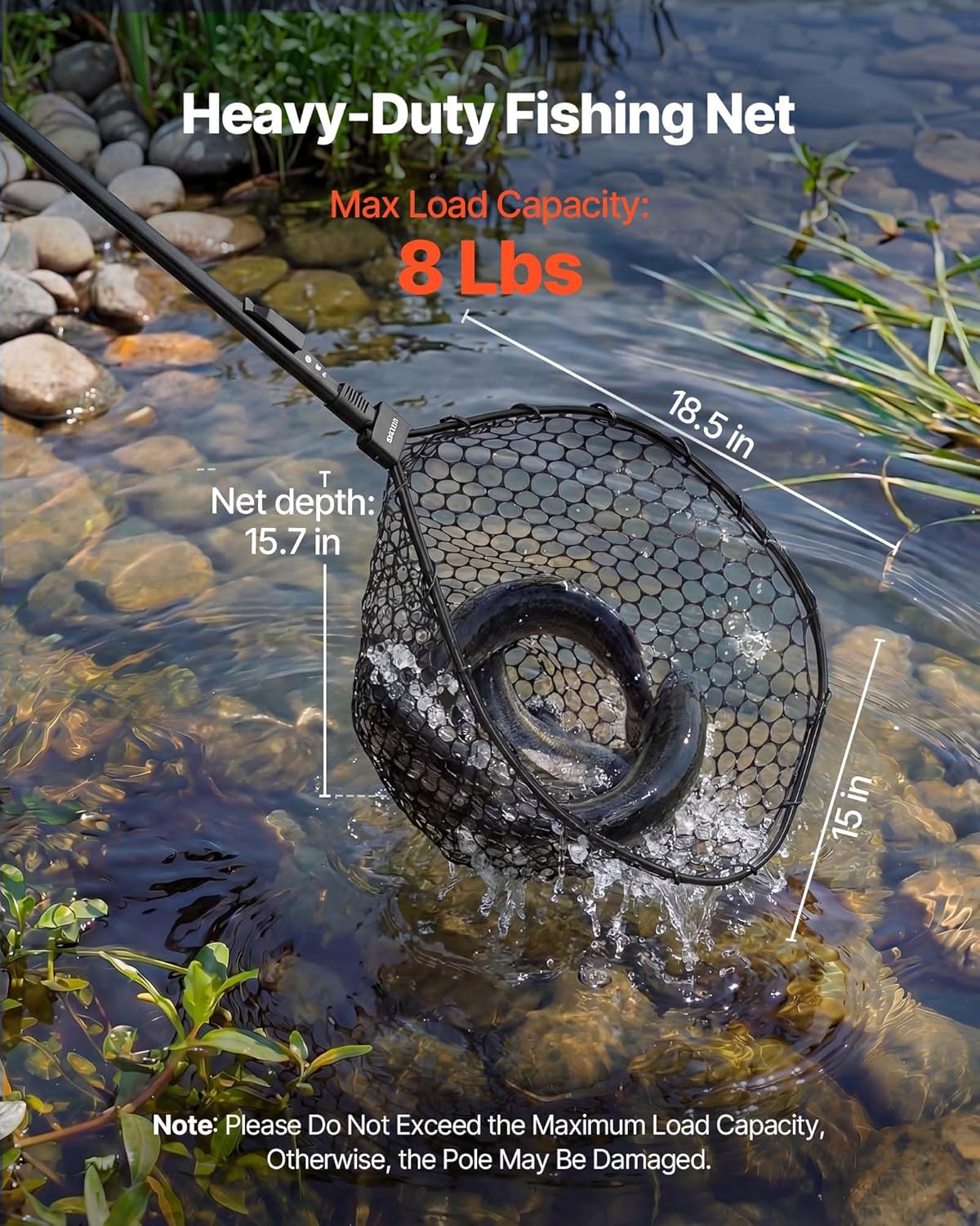 VEVOR Fishing Net, Foldable Landing Nets with Telescopic Handle, Portable Lightweight and Stronger 6063 Aluminum Fish Gear, Soft Silicone Fish-Friendly Mesh, for Kayak, Boat, Bank, Pond, Gifts for Men