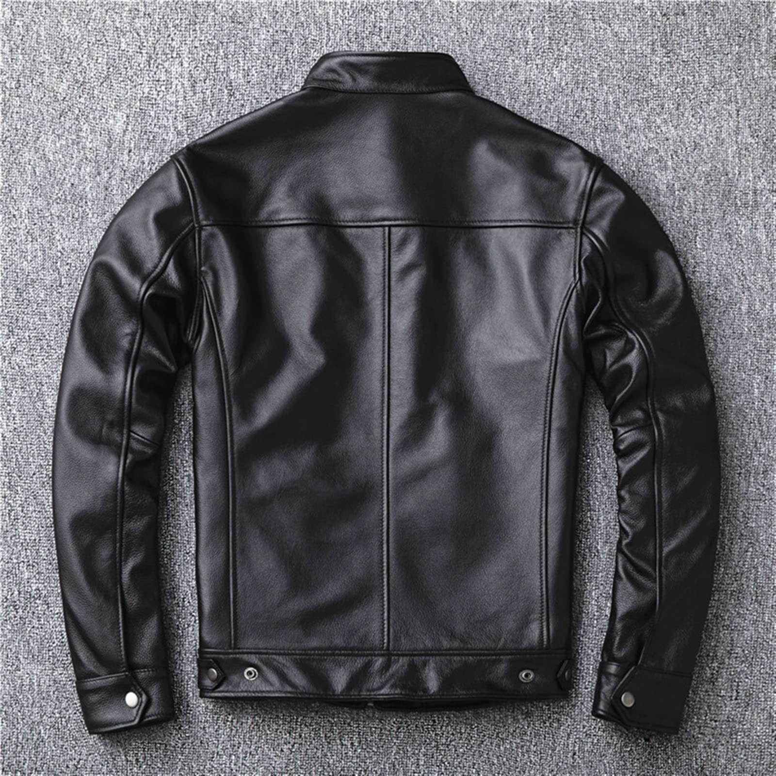 Mens Leather Coats Fashion Stand Collar Bomber Jacket with Full