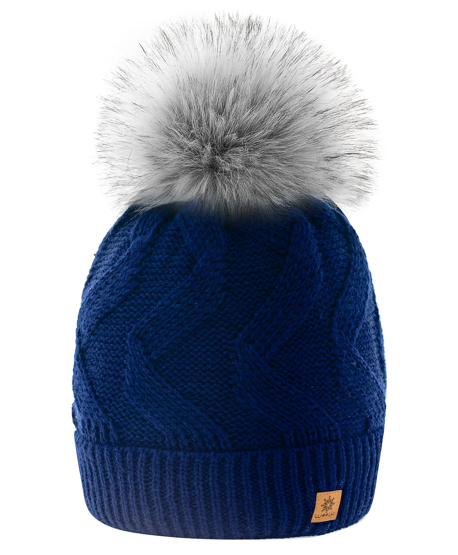 Mfaz Morefaz Ltd Women's Nave Winter Beanie Hat Wool Knitted Small Crystals Large Pom Pom Ski Snowboard Hats Cap (Nave)