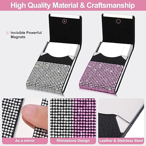 Miniatura 3 de Woanger Tarjetero de piel sintética con diamantes de imitación, 2 unidades, para tarjetas de crédito, tarjetero de bolsillo para mujer, tarjetero