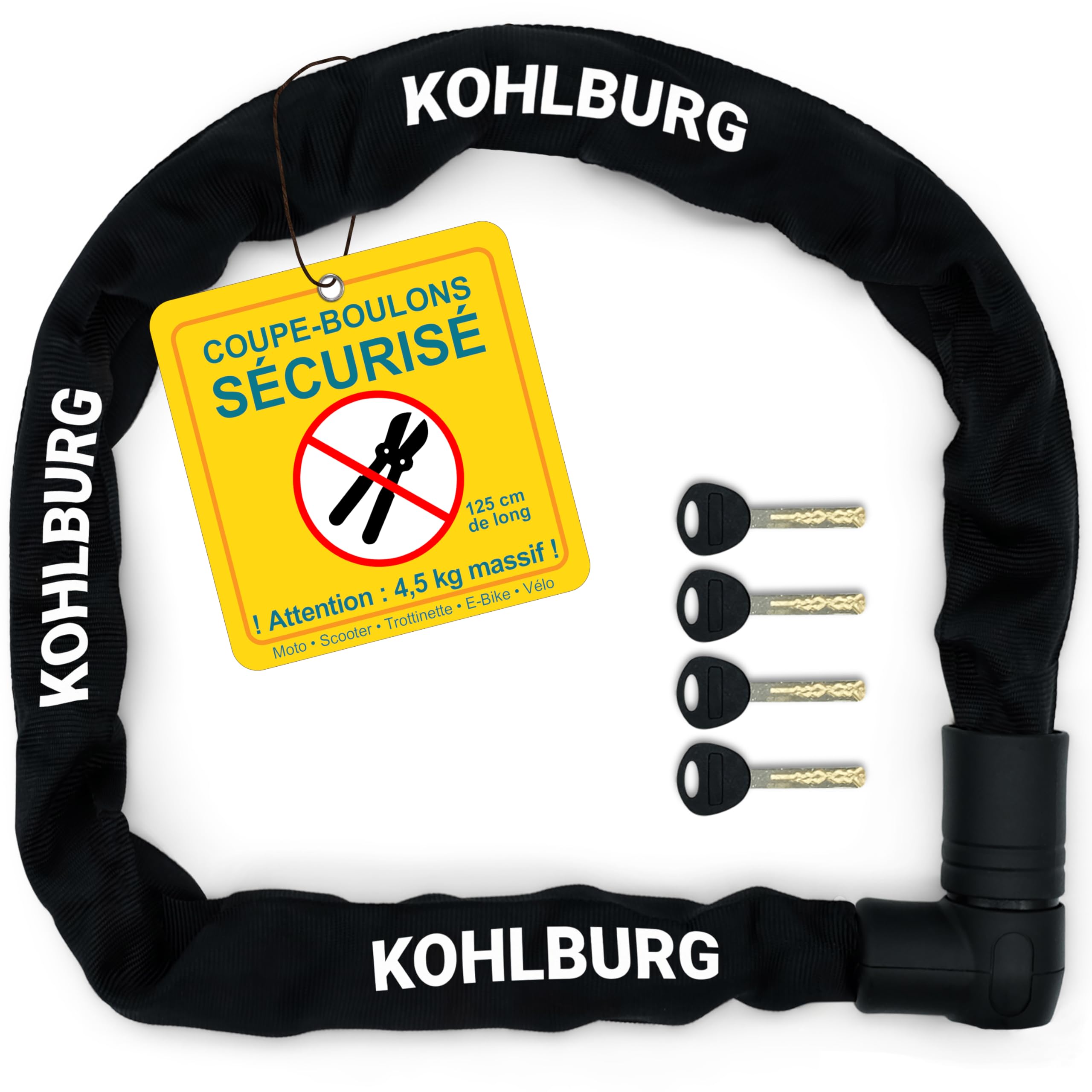 KOHLBURG Antivol à chaîne ultra-résistante [Sold Secure Diamond] 125 cm