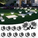 Solar Ground Lights Outdoor, 12 Pack Solar Lights Outdoor Waterproof, Mini Flat Solar-Powered Garden Light, Landscape Lighting for Garden Yard Lawn Pathway Walkway Driveway Backyard Decor, Cold White