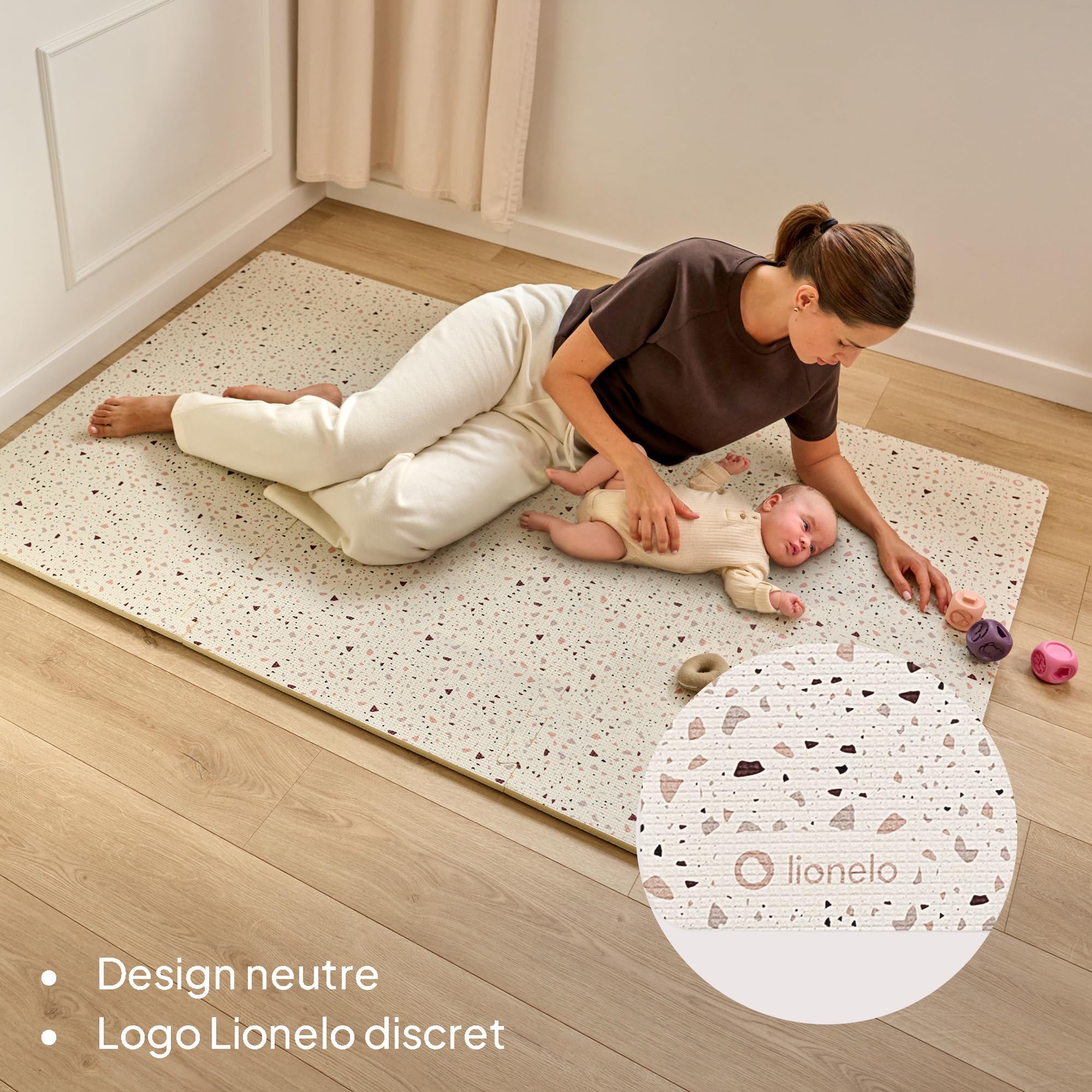 LIONELO YOKA Tapis de Jeu Puzzle 6 pièces pour bébés et Tout-Petits 173 × 116 x 1,5 cm, Double Face, Non Toxique et inodore, antidérapant, Facile à Nettoyer, Beige