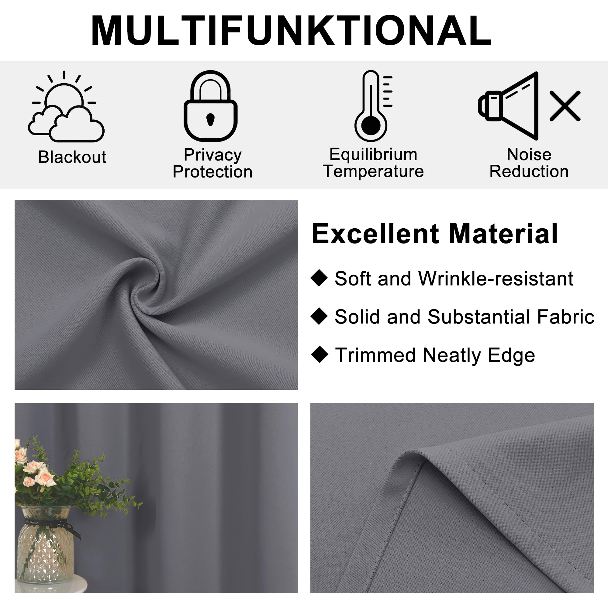 DWCN Cortinas Grises con Ojales, 243 x 304 cm, Opacas, Cortinas térmicas, protección contra el frío, Cortinas Opacas de protección Visual para salón, Dormitorio, Oficina, 1 Unidad