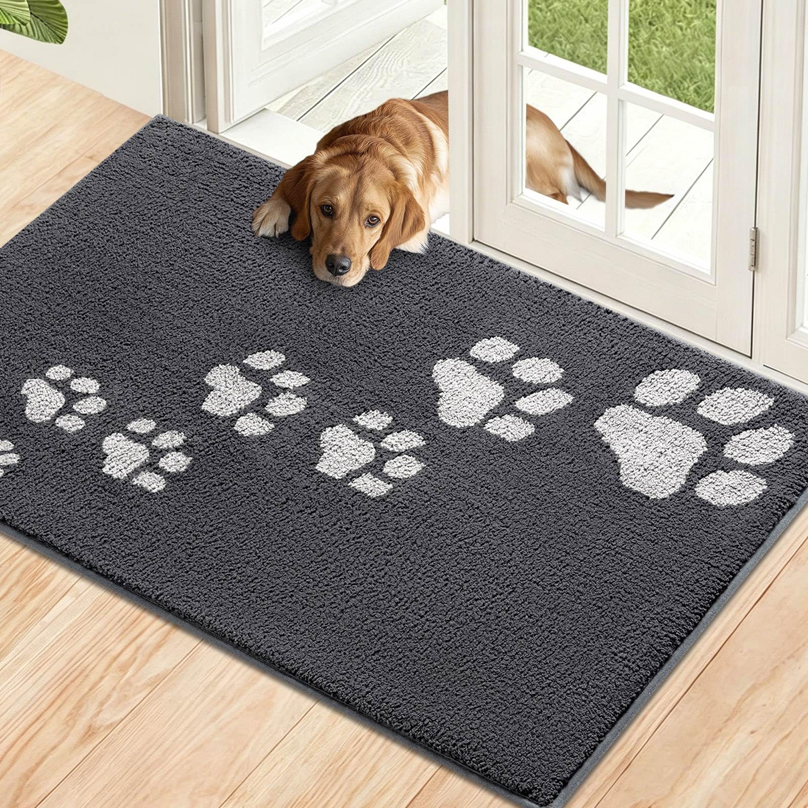 Schmutzfangmatte Innen 90 x 150 cm, rutschfeste Maschinenwaschbare Dunkelgrau Fußmatte, Eingangstürmatte mit Wasserabsorbierenden, Fussmatte für Hund, Eingang, Haustür