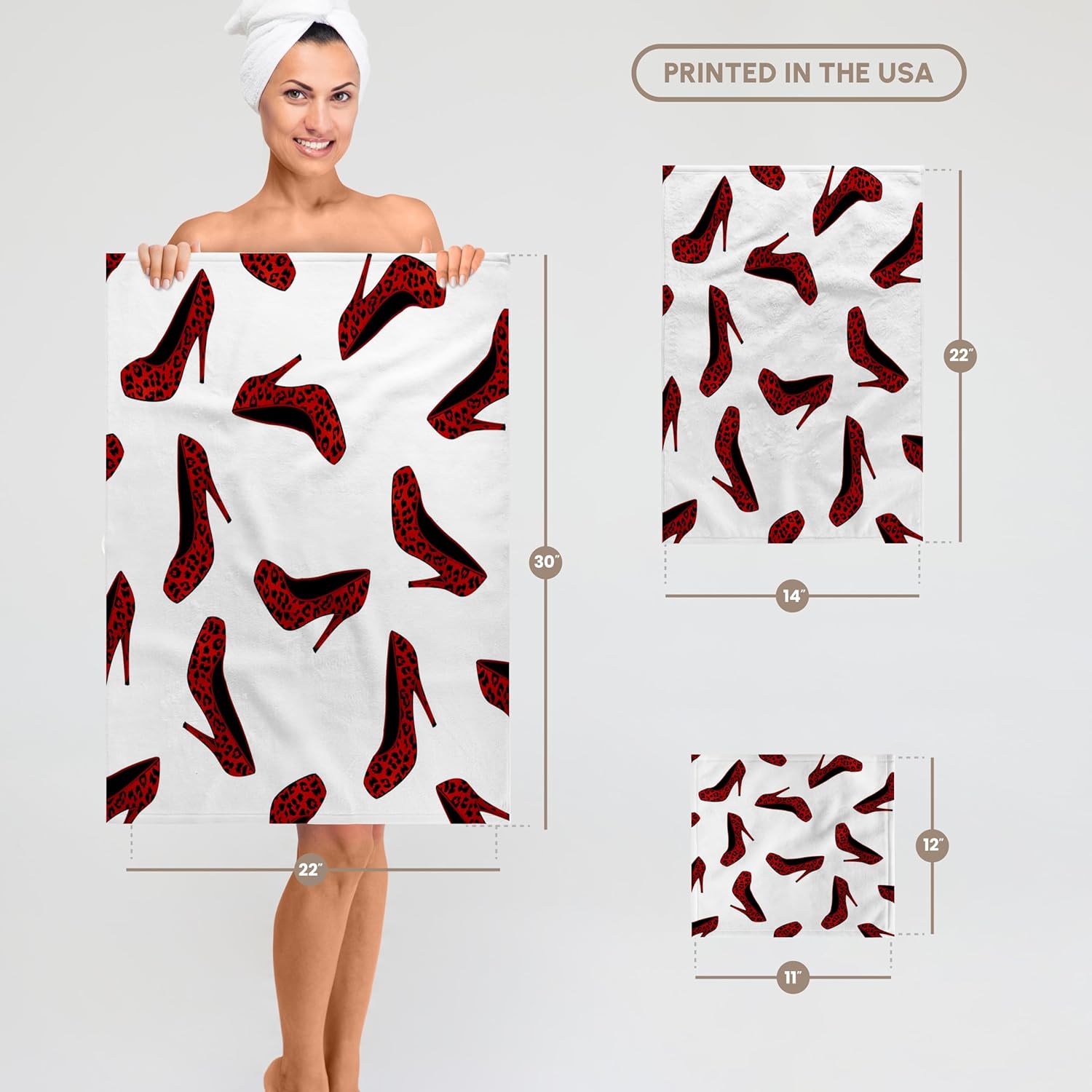 3dRose High Heel Shoes Print Red Cheetah 22x30 Bath Hand Pool Towel