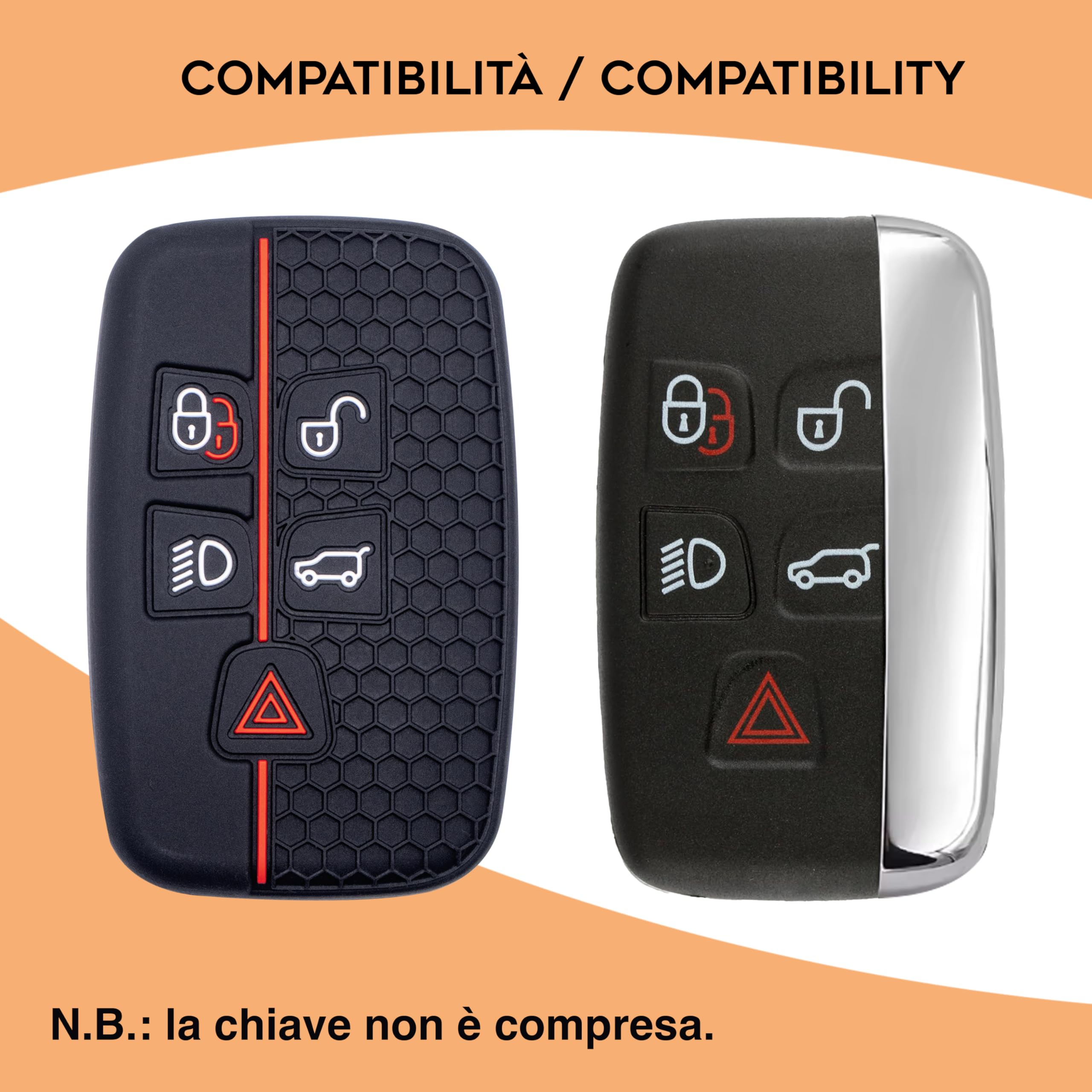 Guscio In Silicone Per Telecomando Land Rover – Cover 5 Tasti Per Range Rover Sport, Evoque, LR4, Freelander E Discovery, Nero, Antigraffio E Facile Da Installare - 2
