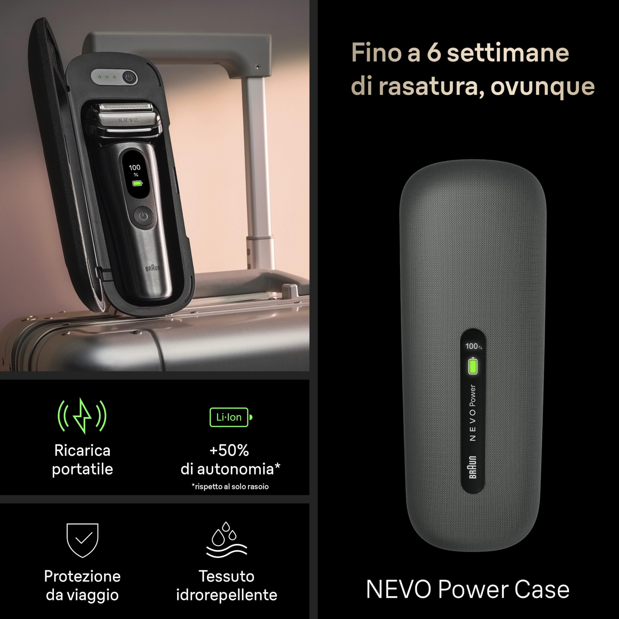 Braun NEVO Rasoio Elettrico Barba, Custodia Power Case, NEVO17005C, Argento | Regolabarba Uomo Impermeabile, Tecnologia Aerotouch, Sistema di Cura 7in1 Nero, Custodia Powercase, Ricaricabile