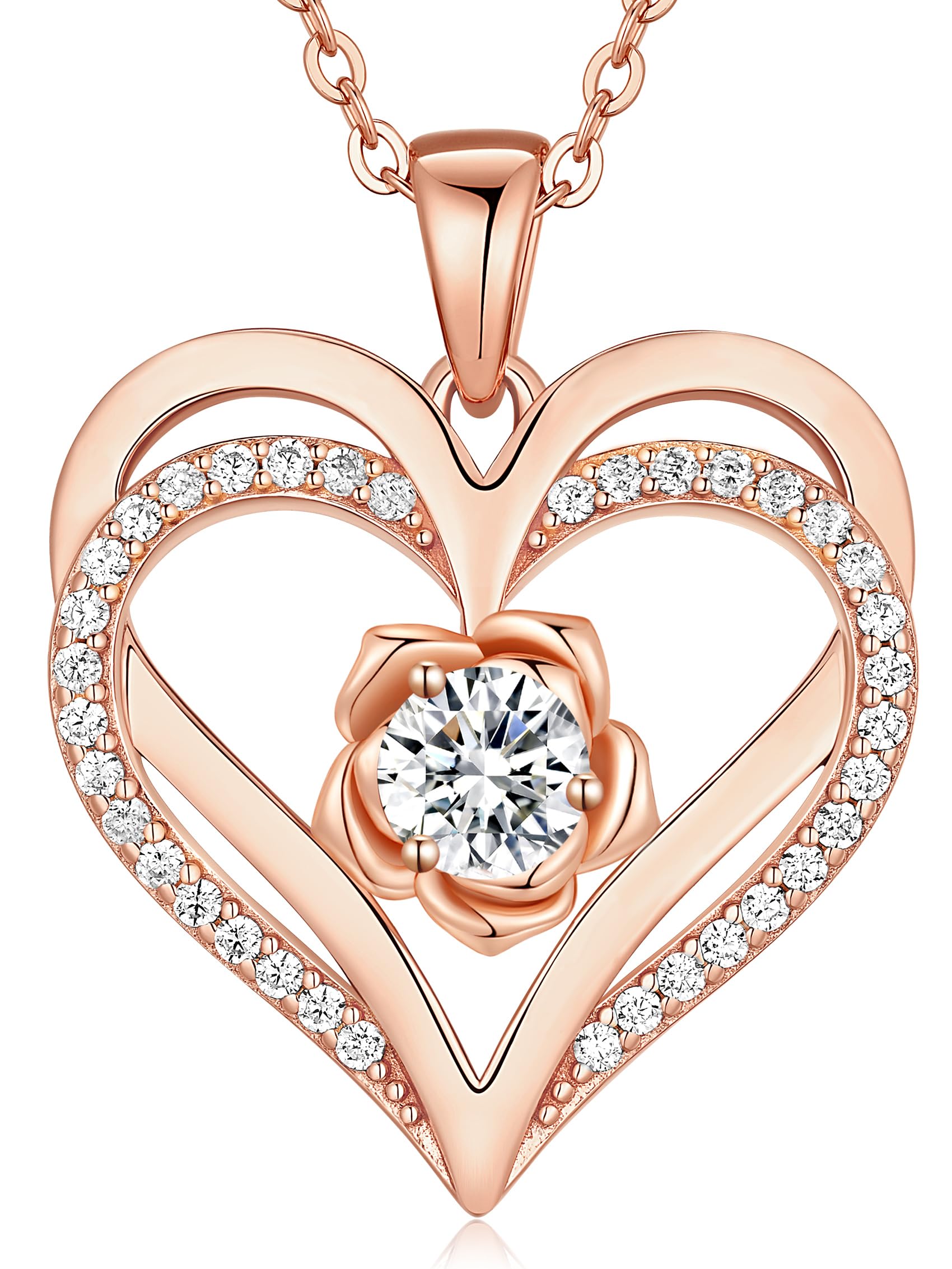 CDE Collana Donna Argento 925 Collana in Cuore, Pietra di nascita Rosé Fiore Collana in Oro, Rosa Gioielli Donna Regalo Valentin’s Day Natale Compleanno