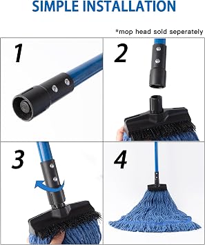 Matthew Cleaning 6 Sets of Commercial Screw On Mop Handle for Floor Cleaning,Heavy Duty Wet Mop Head Replacement Holder 60inch Fiberglass Gripper w/Threaded Plastic tip- Blue