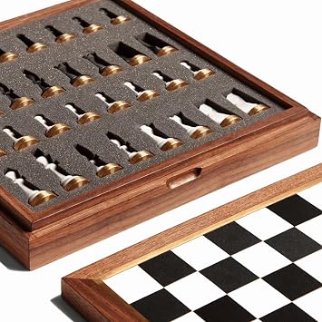 Luxury & Decorative Wooden Chess Set, Walnut Leather Chess Board with Weighted Chess Pieces, Unique Deluxe Wooden Chess Gifts for Board Game Lovers, Handmade Chess Set with Storage