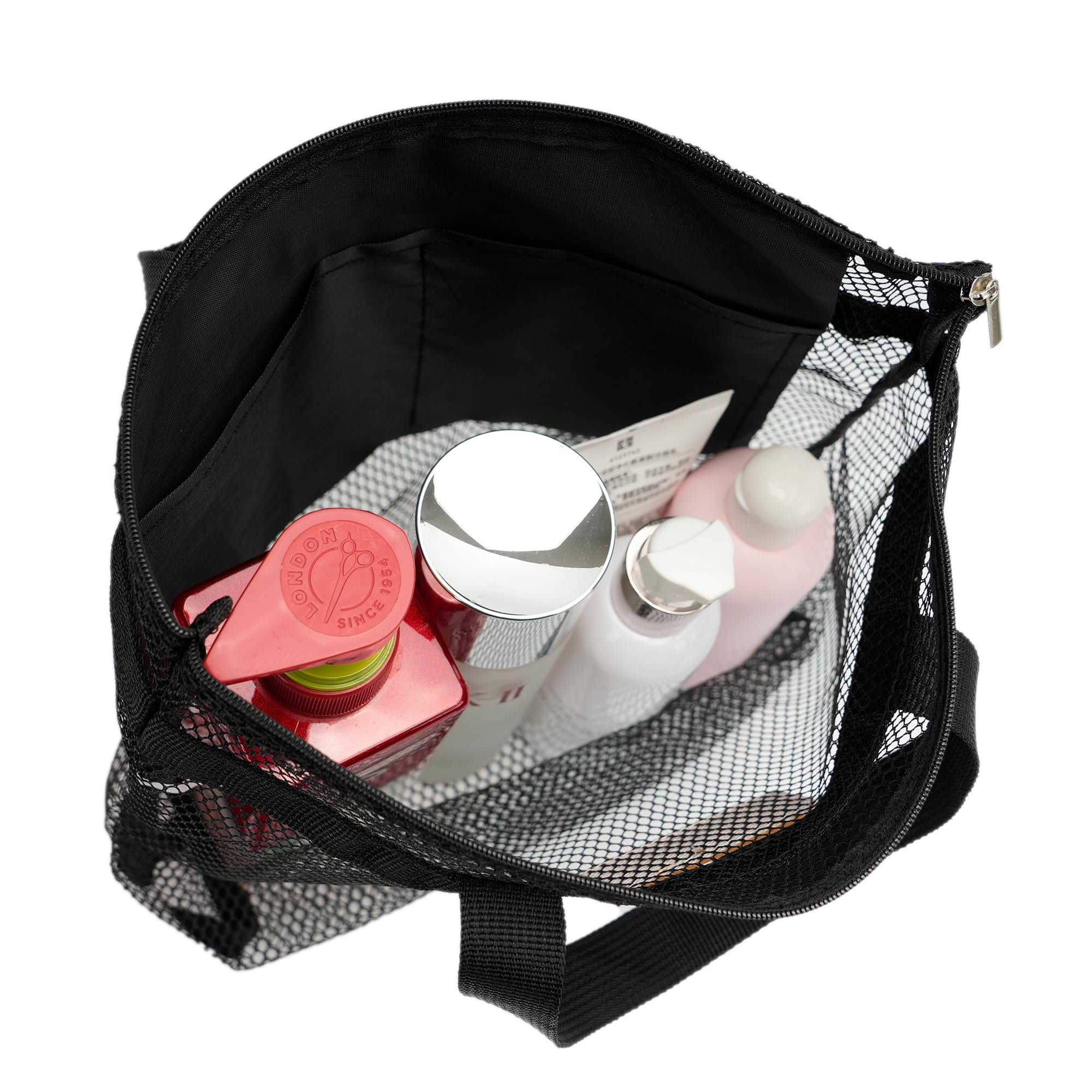 TOPASION Mesh Shower Caddy Bag Portable Hanging Toiletry and Bath Organizer with Zipper for Travel, Gym, Camping, College Dorms, Beach (Black)