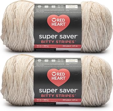 Red Heart Super Saver Bitty Stripes Moonbeam Yarn - 2 Pack of 10oz/283g - 100% Acrylic - #4 Worsted Medium - 515 Yards - Knitting/Crochet