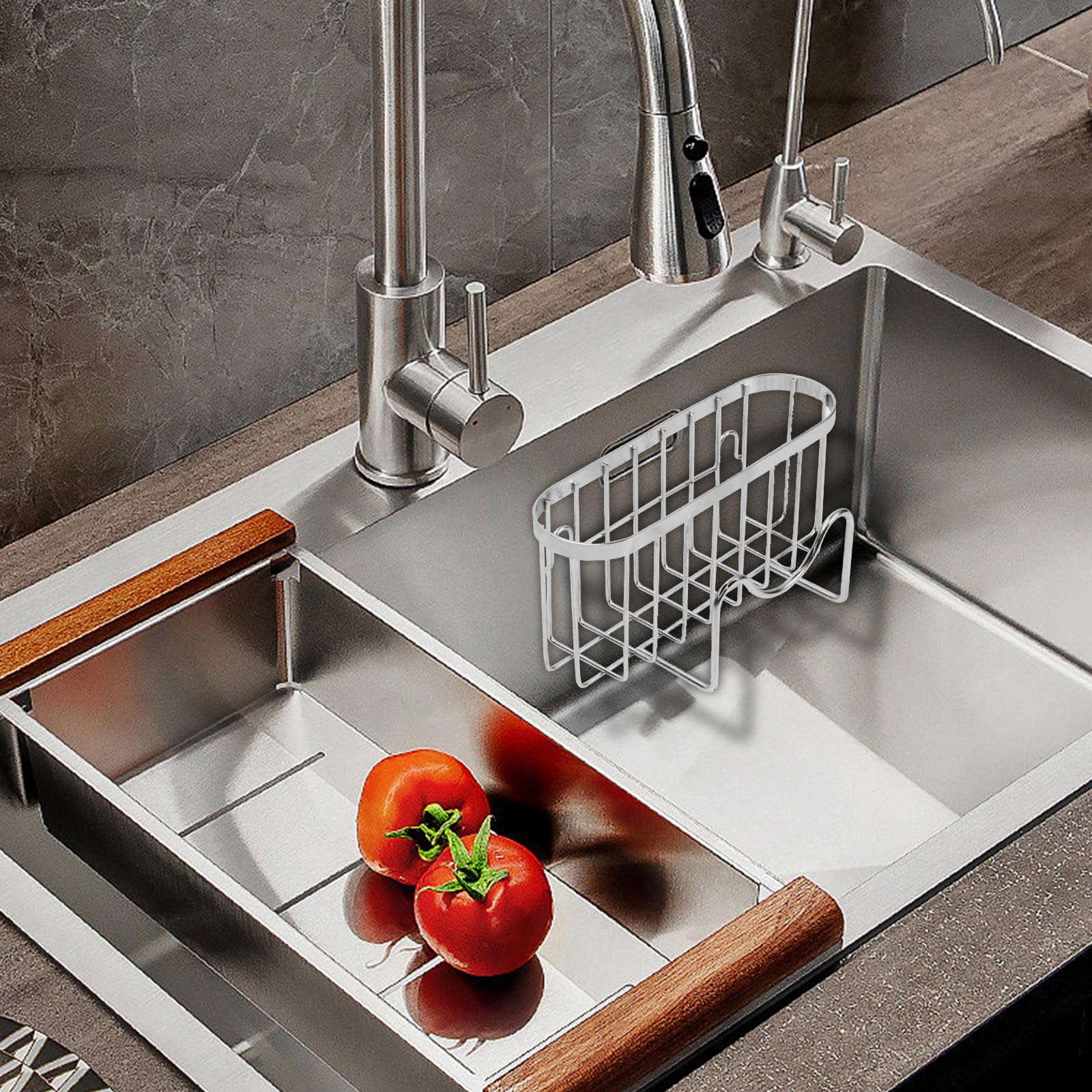 Porta Spugne Per Lavello - Acciaio Inox 304, Appeso Con Adesivi, No Foratura - Foto 6