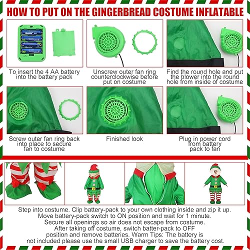 Vista 4 de Liliful Disfraz inflable de elfo de Navidad para adultos, divertido disfraz para adultos, hombres y mujeres, Navidad, Halloween, vacaciones, fiesta