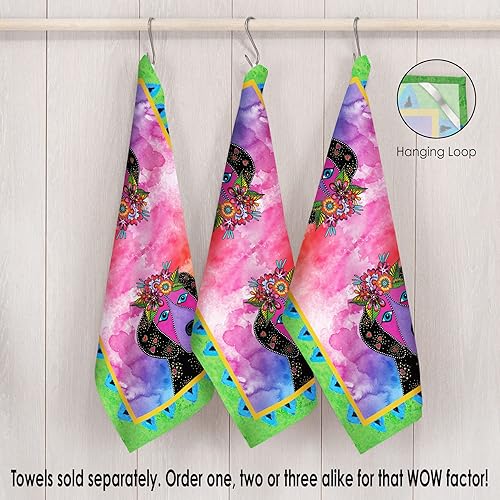 Miniatura 5 de RainCaper Laurel Burch - Toallas de cocina color violeta, 18 x 28 pulgadas, 1 CT  100% algodón súper suave y absorbente