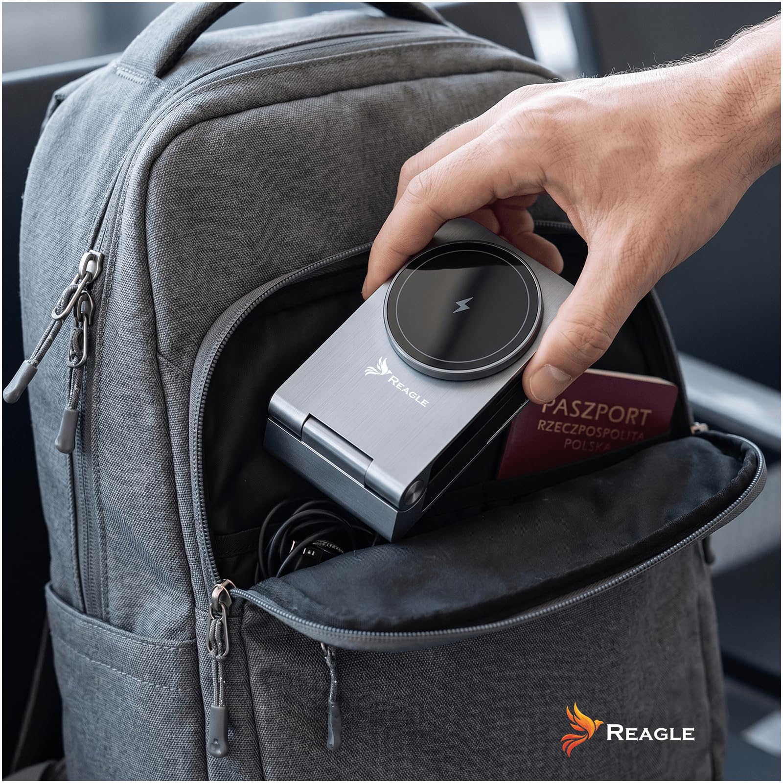 Reagle Station de Charge sans Fil Qi2 3-en-1 15 W, Chargeur Magnétique Pliable, Compatible avec iPhone 17/16/15/14/13/12, Apple Watch, AirPods, Pixel, Veilleuse, USB-C, Graphite