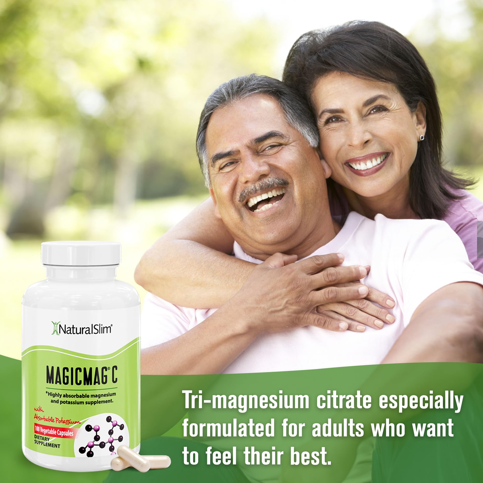 NaturalSlim Potassium Magnesium Supplement 100 Capsules – MagicMag C Magnesium Citrate Supplements for Sleep Support, Heart Health, and Muscle Cramp Relief | Gluten-Free 3 Pack